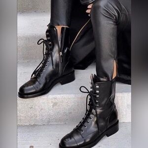CHANEL Black Leather Combat Boots